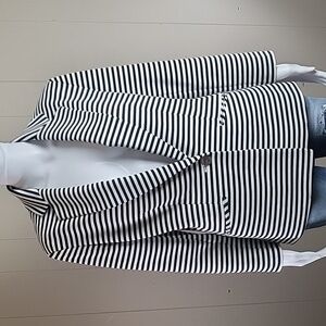 Anne Klein Black & White Stripe Notched Lapel Single Button Jacket Blazer Size M